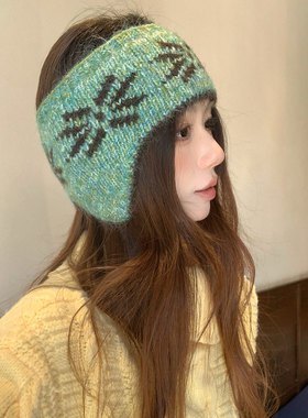 ins风针织雪花耳罩女保暖加厚