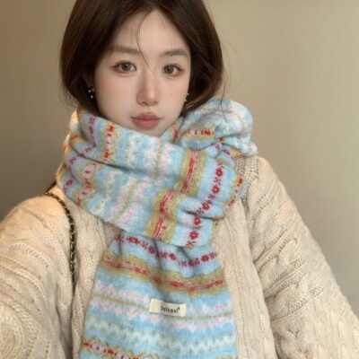 费尔岛风高品质含羊毛围巾围脖女