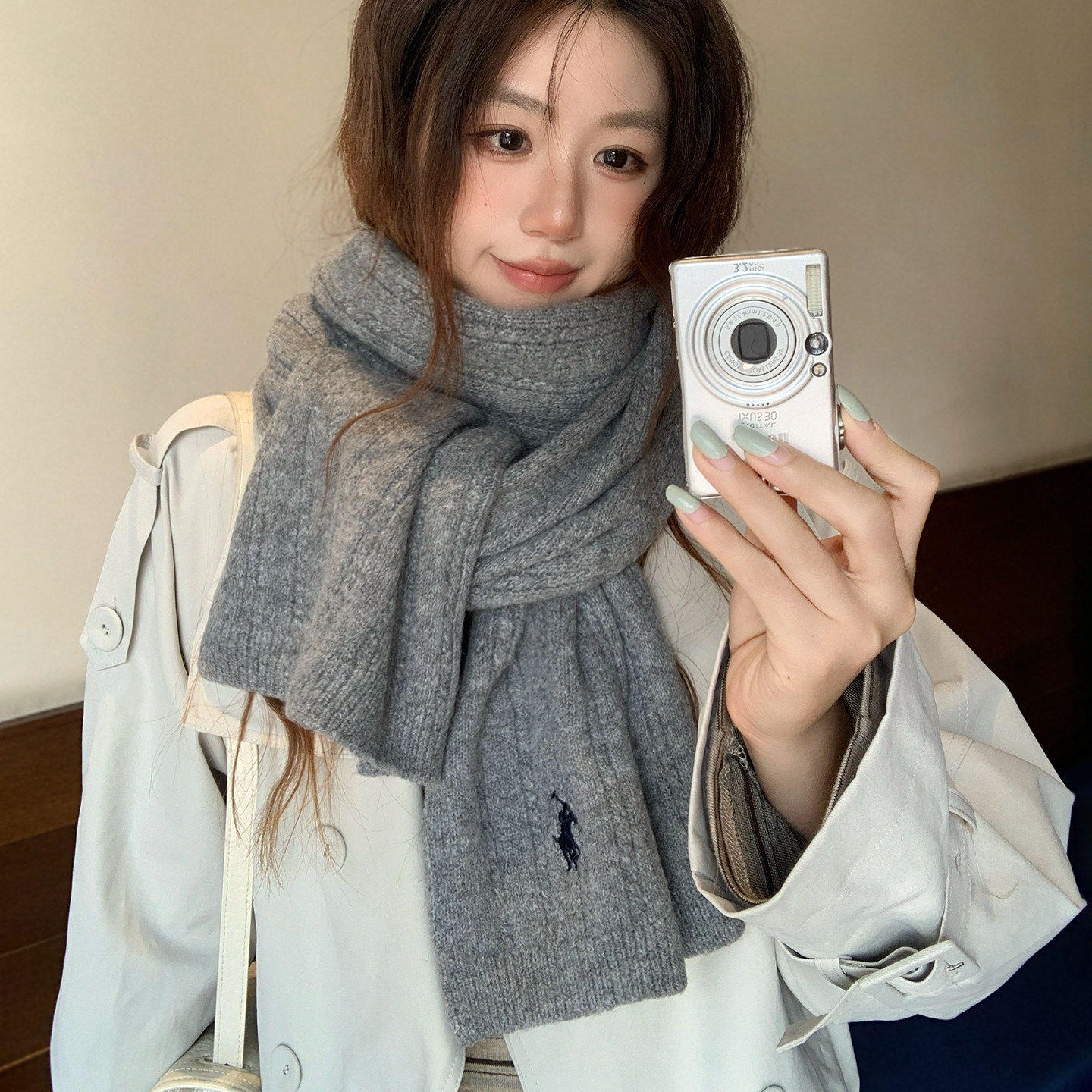 围巾女秋冬季2026新款韩版小马刺绣麻花含羊毛针织保暖情侣围脖男