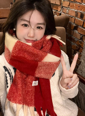 冬季格子韩版女流苏围巾围脖披肩