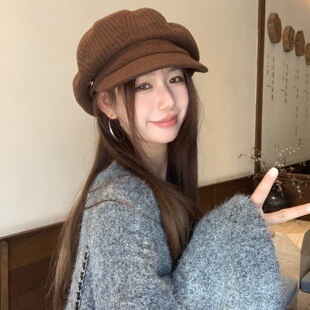 定制高品质羊毛针织八角帽韩系报童帽显脸小云朵帽子女画家帽秋冬