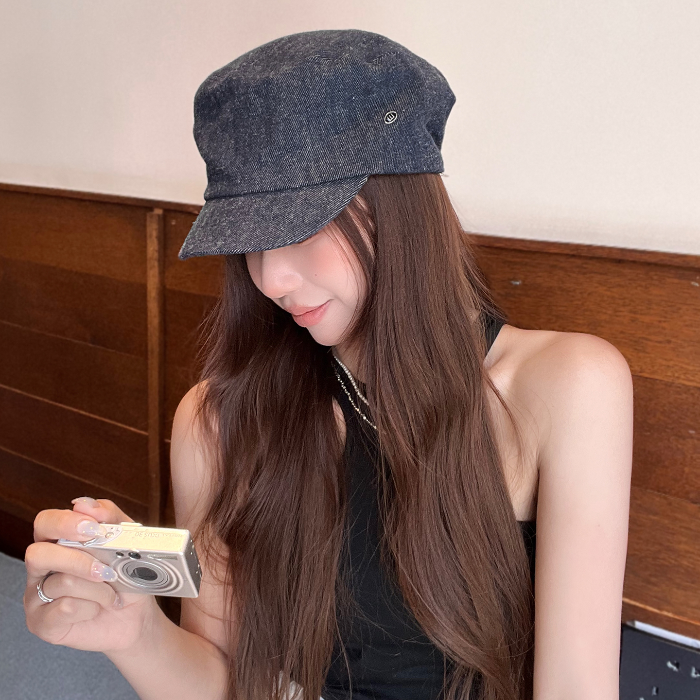 日系高级感水洗春夏牛仔马术帽高端通勤报童帽画报帽平顶鸭舌帽女