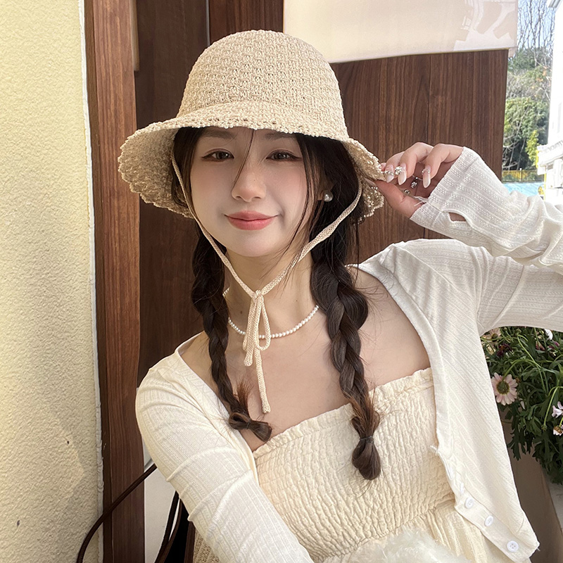 渔夫帽出游甜美女夏季花边后开叉