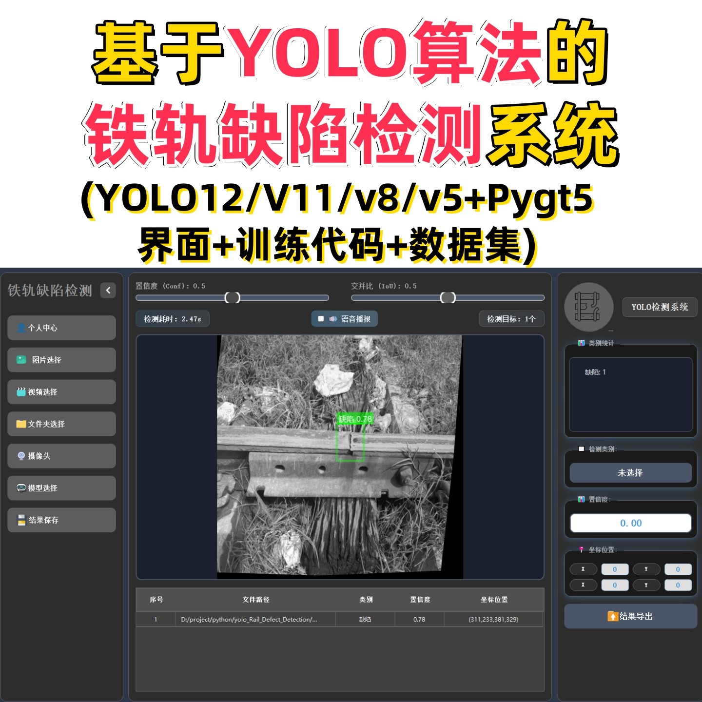 基于深度学习的铁轨缺陷检测系统(YOLOv12/v11/v8/v5模型+数据集)