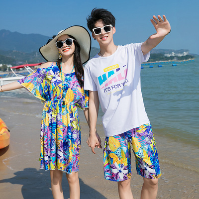 沙滩情侣装夏装海边度假显瘦连衣裙子套装三亚巴厘岛蜜月拍照穿搭