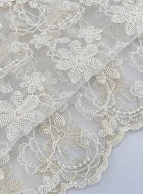 重工立体花朵蕾丝布料 白色水溶刺绣花边 婚纱礼服连衣裙手工面料