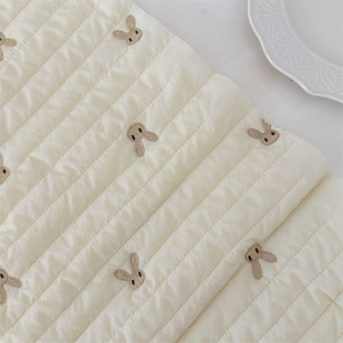 布亦 绗缝加厚夹棉刺绣兔子服装面料里布内衬绗棉复合布料手工diy