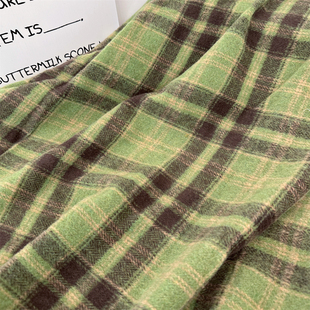布亦 复古草绿格纹呢子大衣马甲外套围巾手套桌布沙发布包包面料