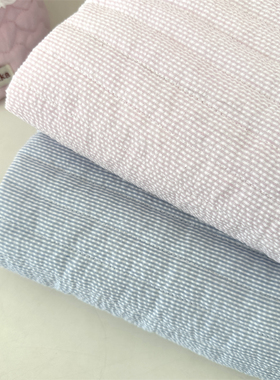 布亦 绗缝夹棉条纹复合面料泡泡细条棉袄里布柔软舒适粉白色布料