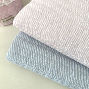 布亦 绗缝夹棉条纹复合面料泡泡细条棉袄里布柔软舒适粉白色布料