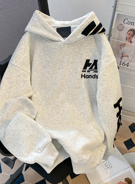 ZM.Z2026新款国潮加绒加厚字母刺绣卫衣连帽衫运动宽松休闲情侣装