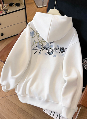 ZM.Z秋冬新款国潮花卉刺绣连帽卫衣男女加绒加厚情侣装宽松上衣服