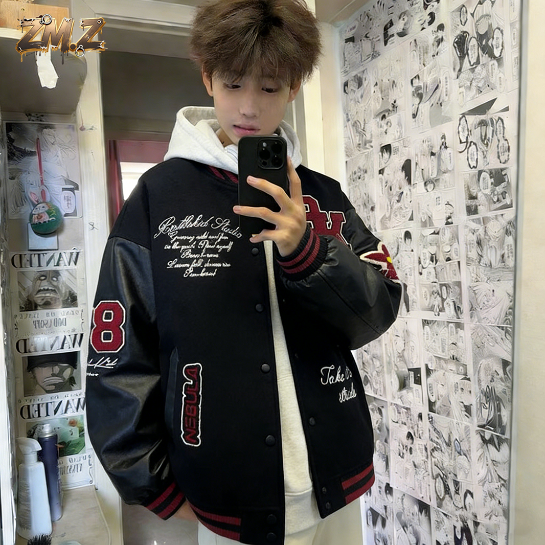 ZM.Z潮牌美式毛巾绣字母刺绣棒球服男女通用加厚夹克外套羽绒棉服