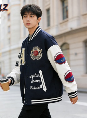 ZM.Z美式潮牌毛巾绣字母刺绣青年加厚棒球服夹克宽松外套羽绒棉服