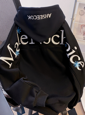 ZM.Z2026年春季美式雪花刺绣情侣宽松百搭连帽衫时尚套头卫衣男款