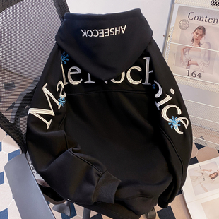 ZM.Z2026年春季美式雪花刺绣情侣宽松百搭连帽衫时尚套头卫衣男款