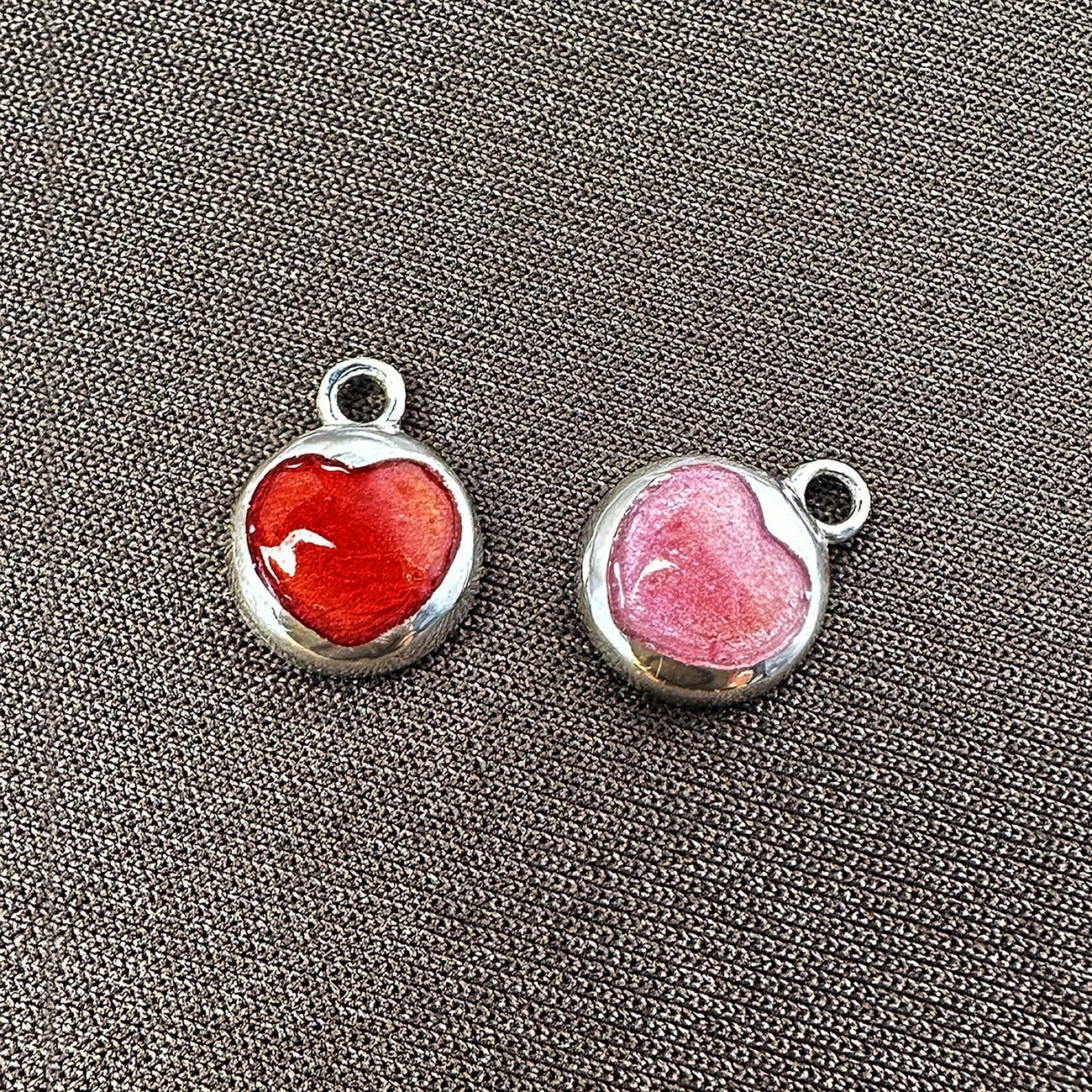 珐琅素银胎纯银胎爱心耳钉