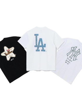 New Era X MLB纽亦华NY洋基队LA道奇队五角星腰果印花圆领短袖T恤