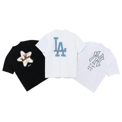 New Era X MLB纽亦华NY洋基队LA道奇队五角星腰果印花圆领短袖T恤