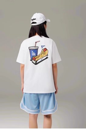 New Era纽亦华联名MLB洛杉矶道奇队LA热狗冰淇淋腰果花NY短袖T恤