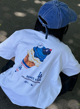 New Era纽亦华MLB洛杉矶道奇队LA冰激凌印花徽标透气圆领短袖T恤