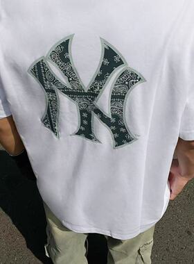 New Era纽亦华MLB系列新款腰果花运动短袖T恤男女NY纽约洋基队潮