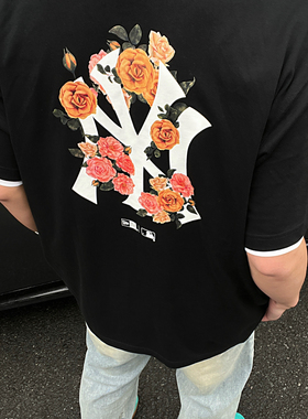 New Era纽亦华联名MLB玫瑰花卉纽约洋基队短袖T恤透气情侣NY印花