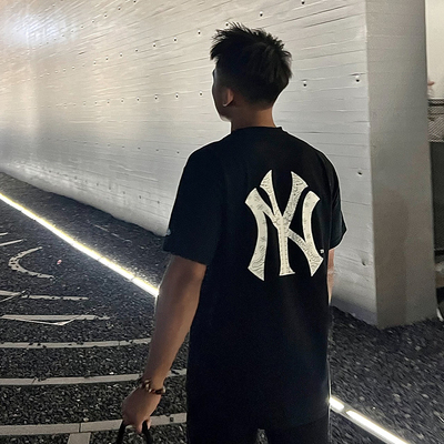 New Era x MLB联名纽约洋基队腰果花印花logo短袖T恤男女春夏透气