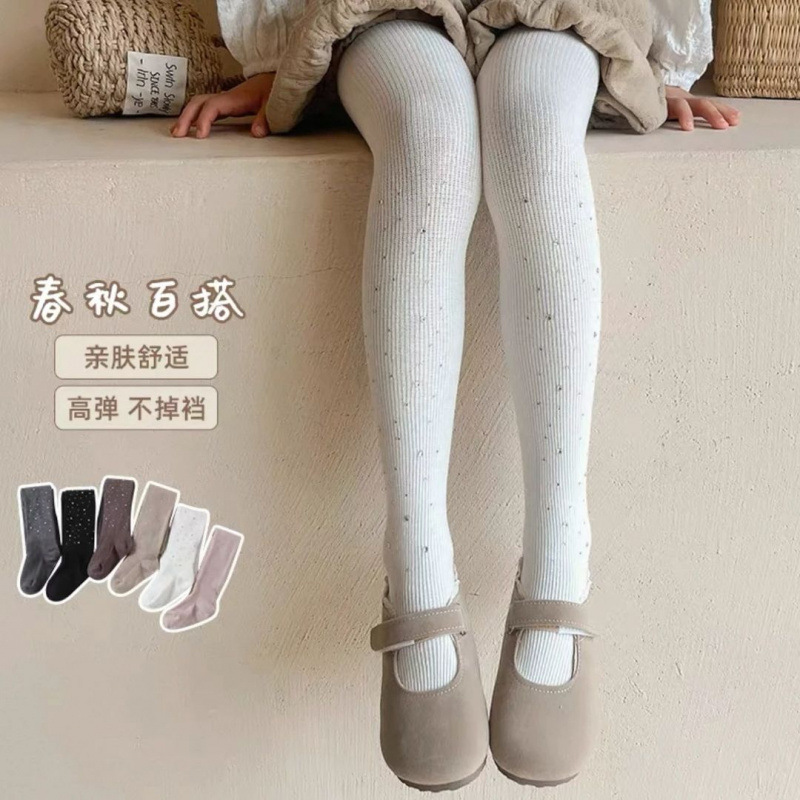 女童洋气竖条纹亮钻打底裤儿童连裤袜春秋季韩版修身打底裤学生袜