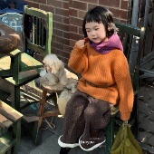 正品 现货 花呦女童毛衣南瓜色2025冬装 新儿童洋气加绒碎花裤 子