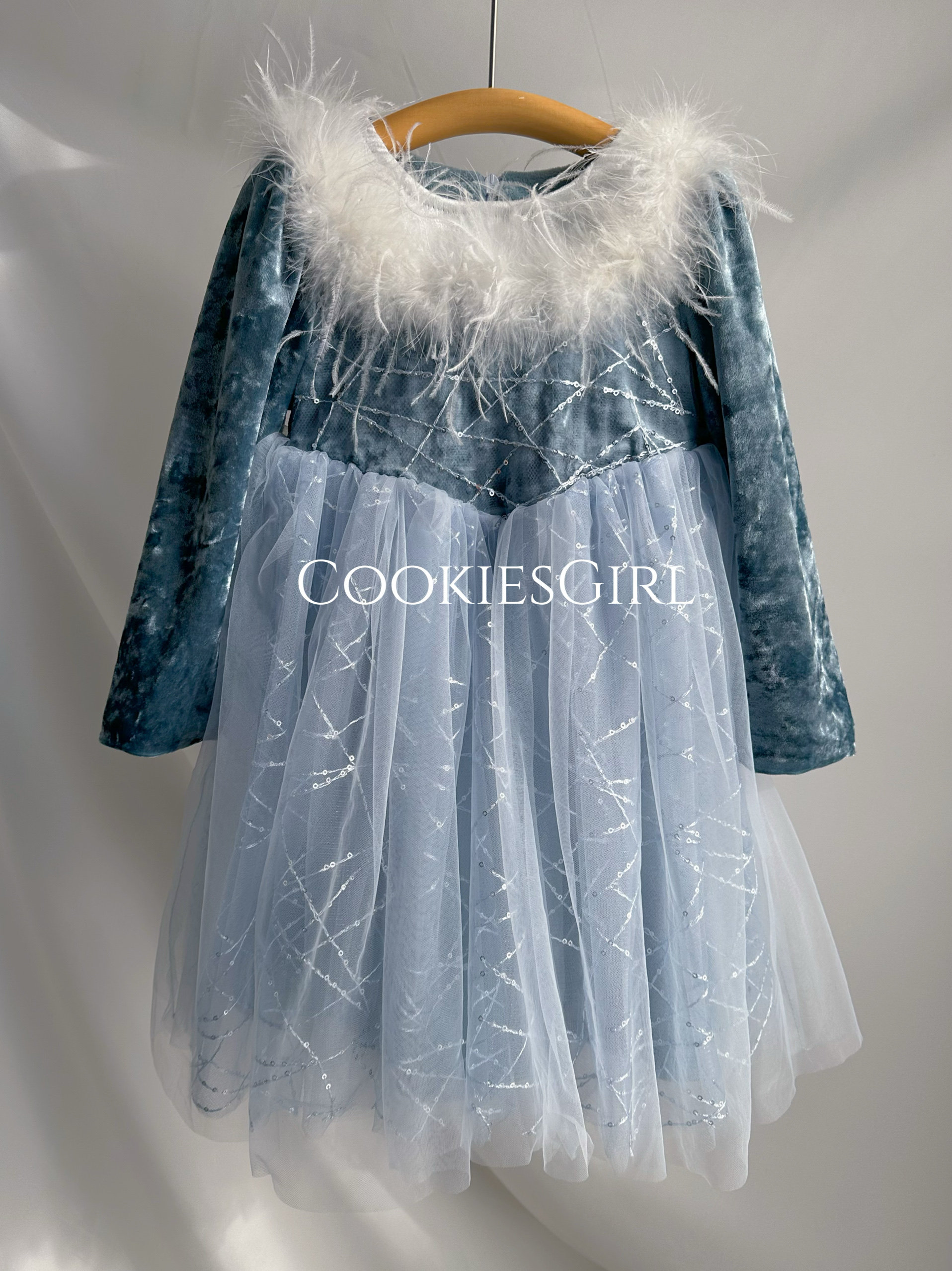 【正品现货】女童加绒连衣裙艾莎公主裙秋冬装宝宝礼服裙表演樱桃