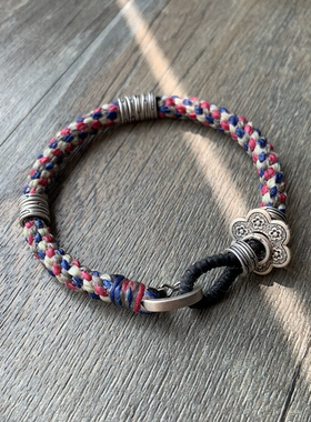 【繁花】原创泰国蜡线纯银手工编手绳 情侣手链脚链 蜡线手绳