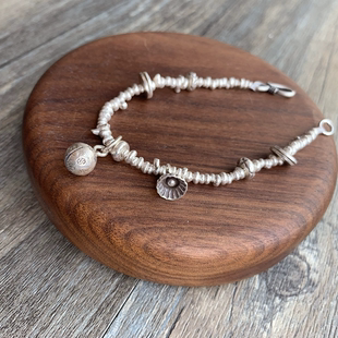 脚链 手编手链 原创纯银珠不规则碎银手链 情侣手链 晴