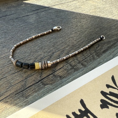 【萨】原创纯银珠不规则碎银手链 手编手链 脚链 情侣手链