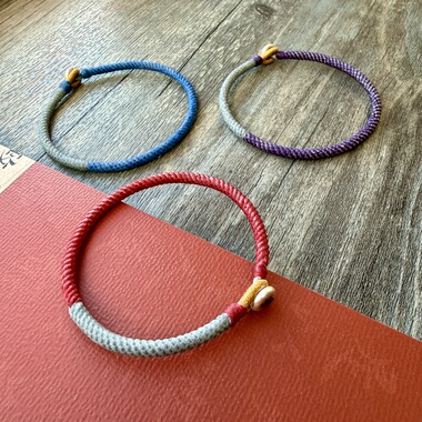 【弥】原创泰国蜡线纯银手工编金刚结手绳 情侣手链脚链 蜡线手绳