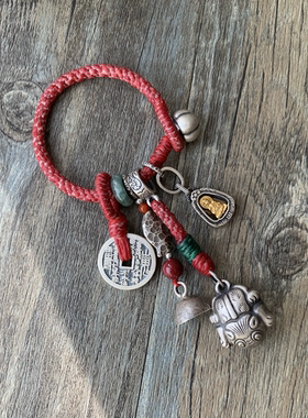 【本来】原创泰国蜡线纯银手工编本命佛钥匙扣 包挂 情侣