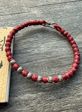 【见】原创泰国蜡线纯银手工编手绳 情侣手链脚链 蜡线手绳