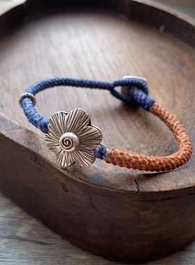 【莳】原创泰国蜡线纯银手工编手绳 情侣手链脚链 蜡线手绳