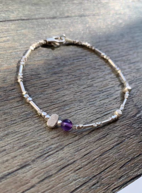 【紫】原创纯银珠不规则碎银手链 手编手链 脚链 情侣手链