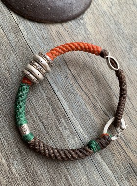 【叙】原创泰国蜡线纯银手工编手绳 情侣手链脚链 蜡线手绳