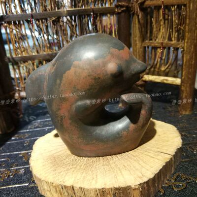 钦州坭兴陶可爱海豚茶宠摆件海豚装饰桌面摆设原矿非紫砂茶宠