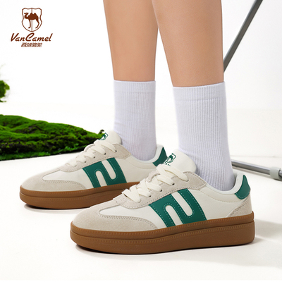 西域骆驼女鞋复古拼色德训鞋厚底