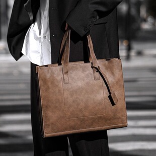 男包潮流男士 单肩包百搭斜挎包电脑包 复古托特包韩版 手提包男横款