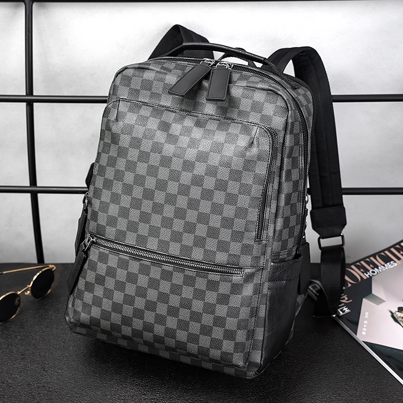 高品质欧美风男士双肩包 经典格纹通勤男背包大学生书包电脑背包