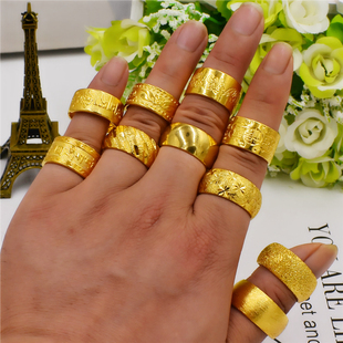 越南沙金活口戒指情侣久不掉色男女六字真言对戒黄铜镀金仿真黄金