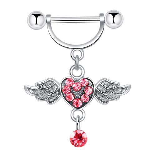 爱心翅膀吊坠直杆性感乳钉一只