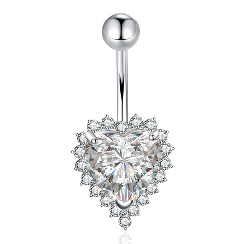 浪漫爱心锆石弧杆肚脐钉