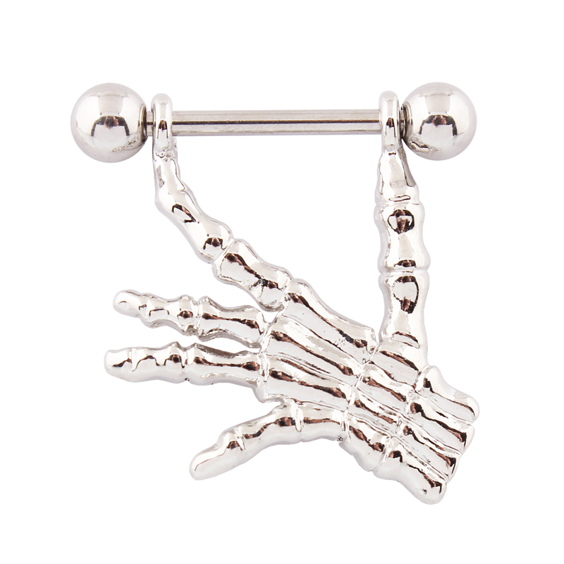 乳钉手型乳环鬼爪人体穿刺饰品手骨防过敏医用不锈钢杆钛钢杠铃
