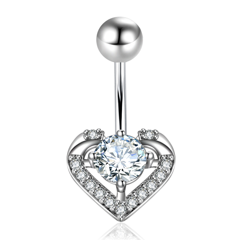 爱心锆石浪漫钛钢粗杆肚脐钉饰品