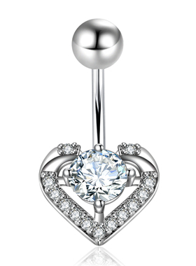 爱心肚脐钉白色锆石钛钢粗杆1.6mm14G脐环性感人体穿刺朋克欧美